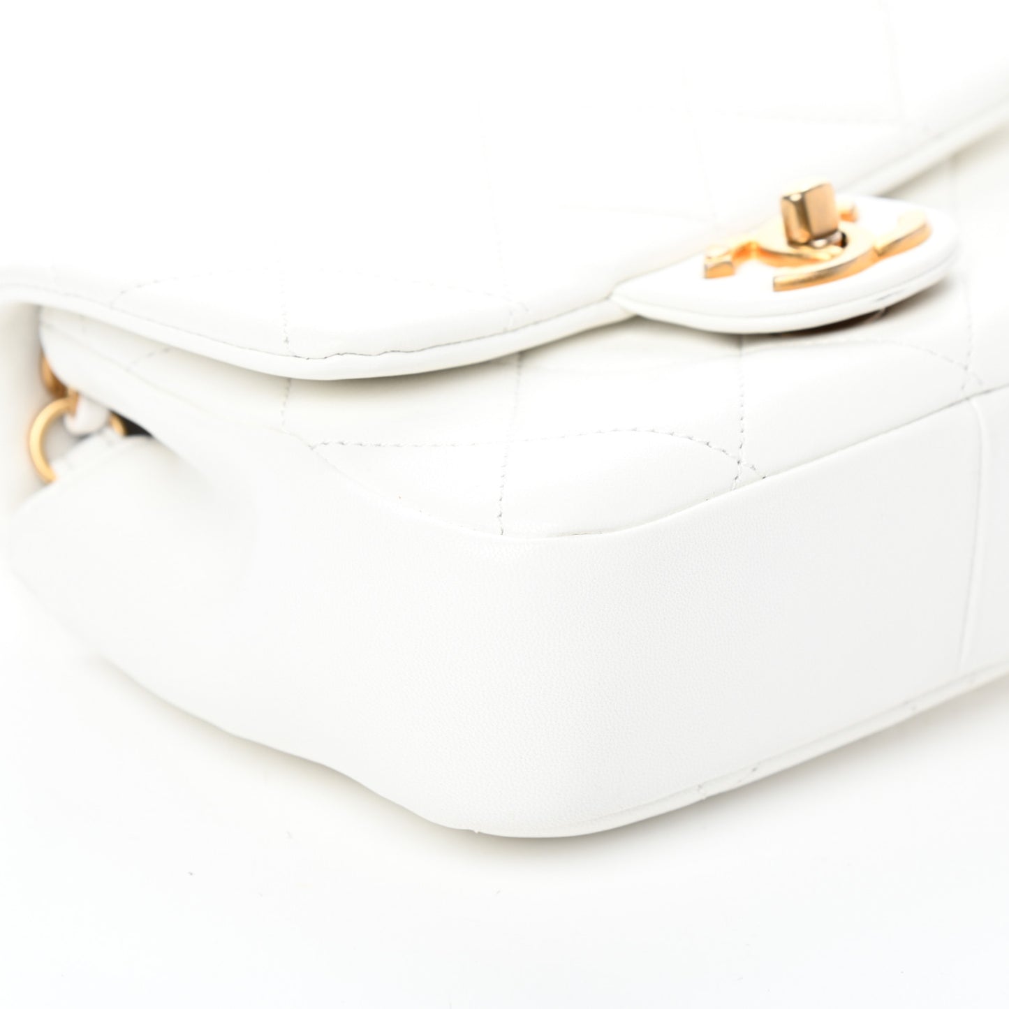 Lambskin Quilted Small Circular Handle Bag White
