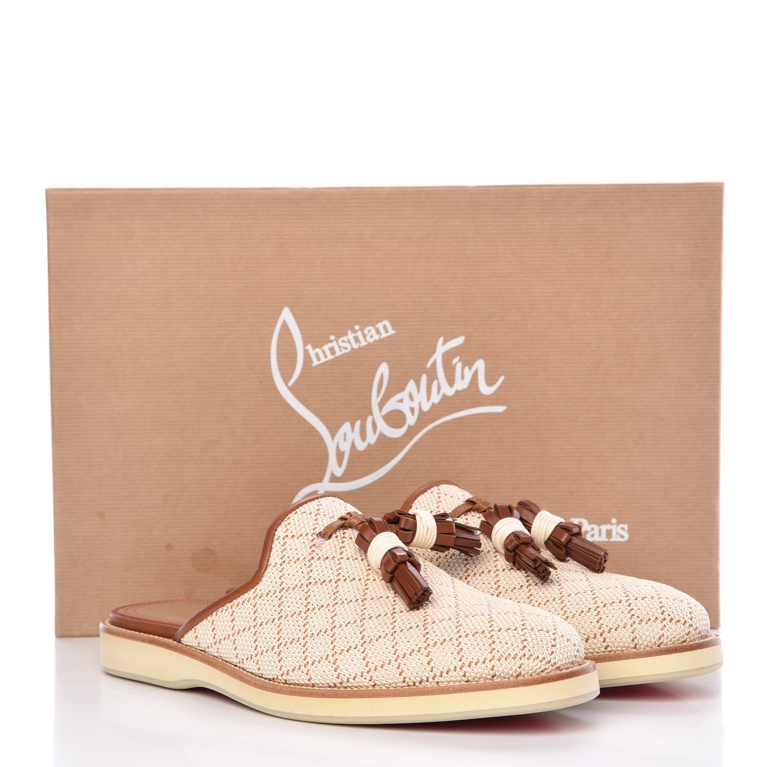 Christian Louboutin Calf Nappa Paille Matelasse Mens Youseffo Flat 40 Beige Cuoio 7 of 7