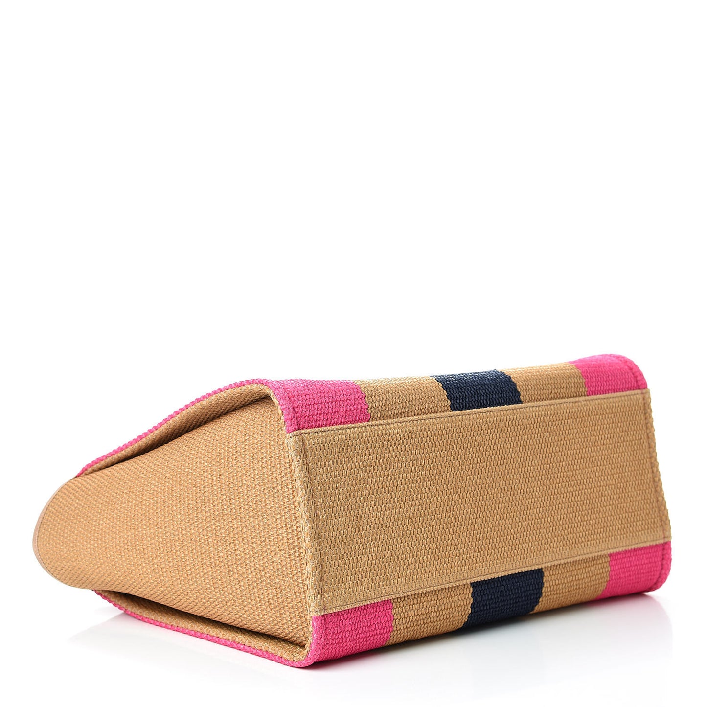Straw Raffia Calfskin Striped Large Deauville Tote Dark Beige Fuchsia Navy Blue