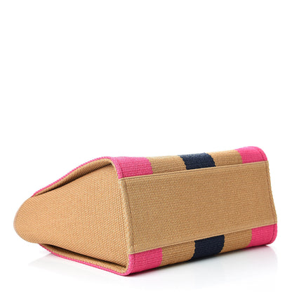 Chanel Straw Raffia Calfskin Striped Large Deauville Tote Dark Beige Fuchsia Navy Blue 5 of 12