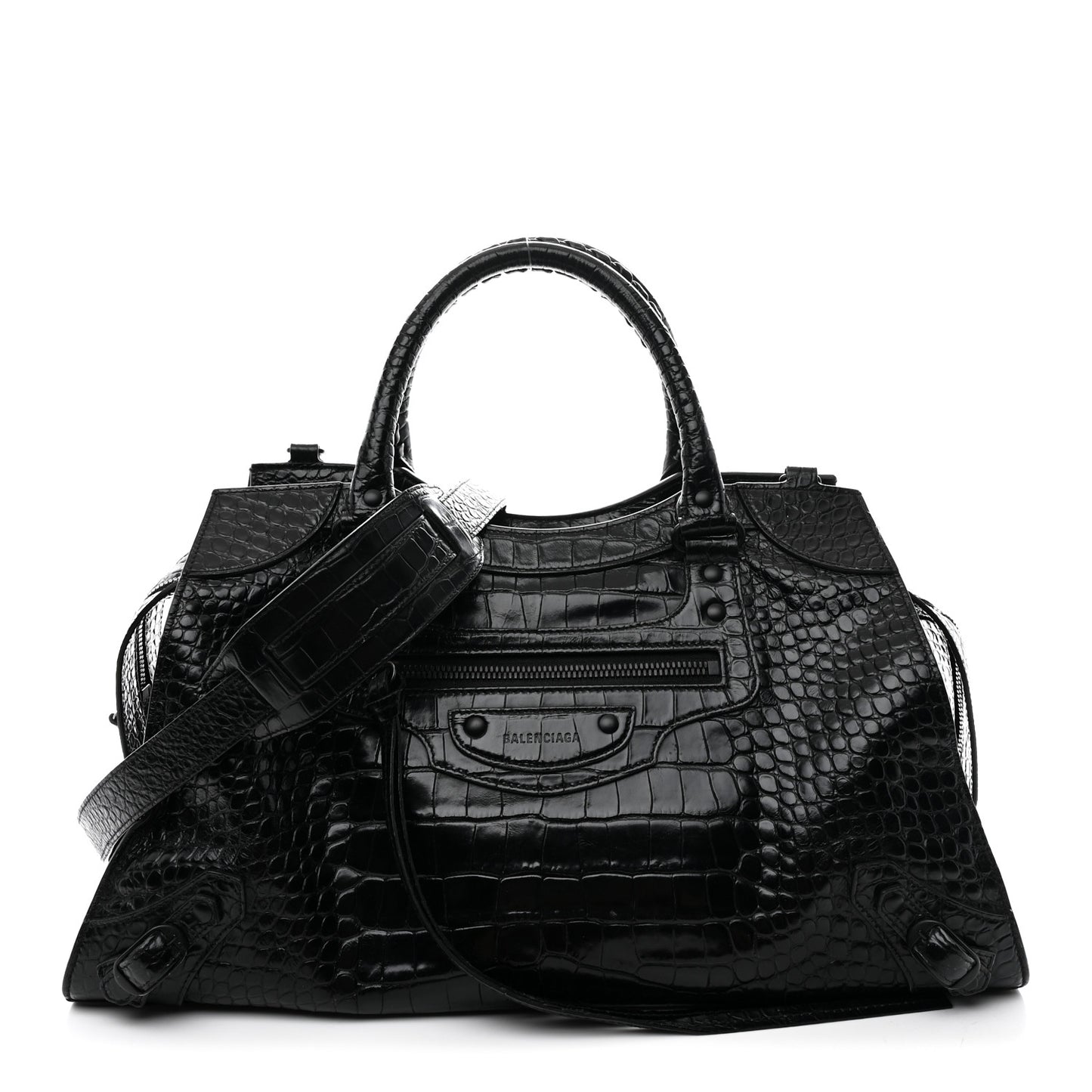 Calfskin Crocodile Embossed Neo Classic Black Hardware Medium City Black