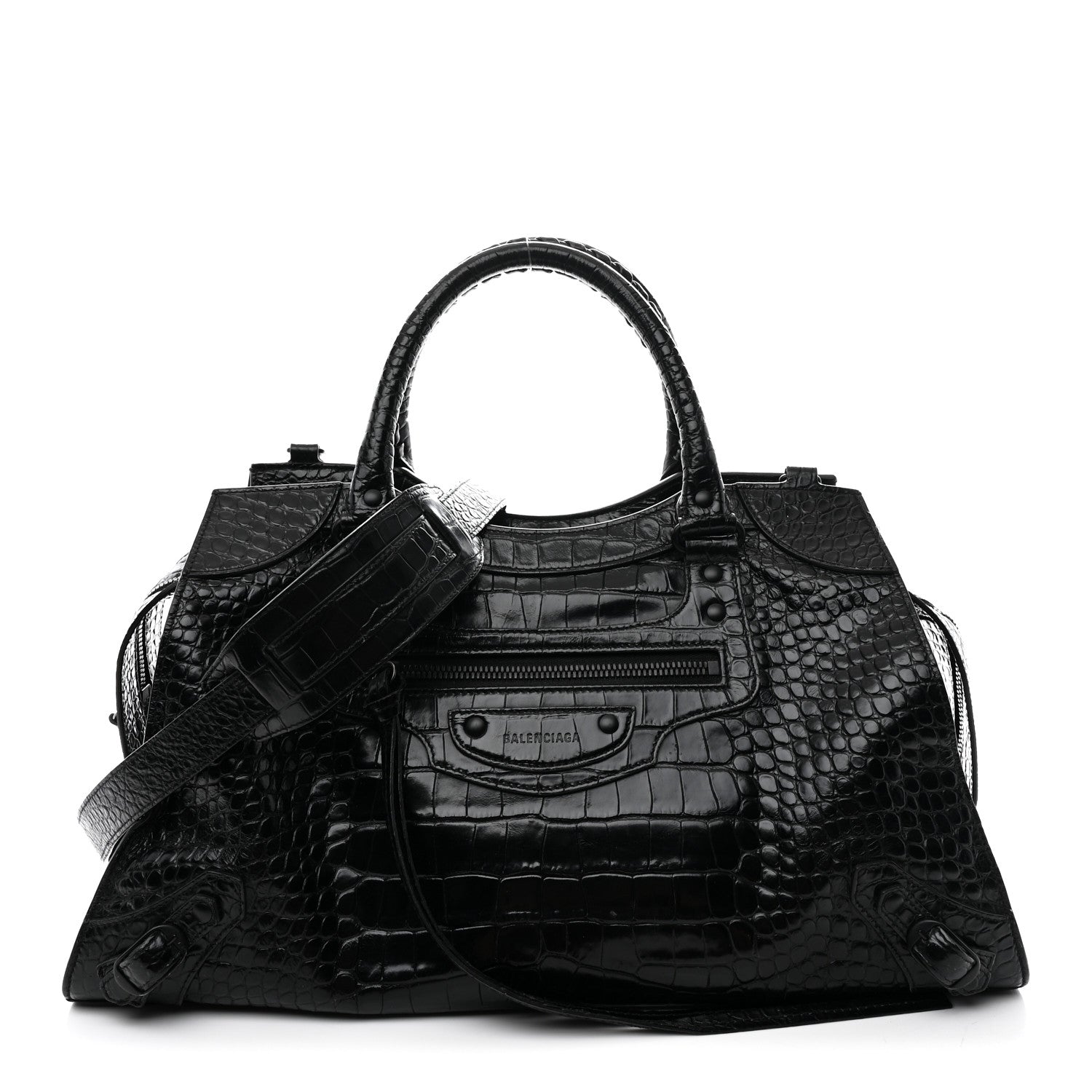 Balenciaga Calfskin Crocodile Embossed Neo Classic Black Hardware Medium City Black 1 of 18