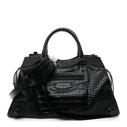 Balenciaga Calfskin Crocodile Embossed Neo Classic Black Hardware Medium City Black 1 of 18