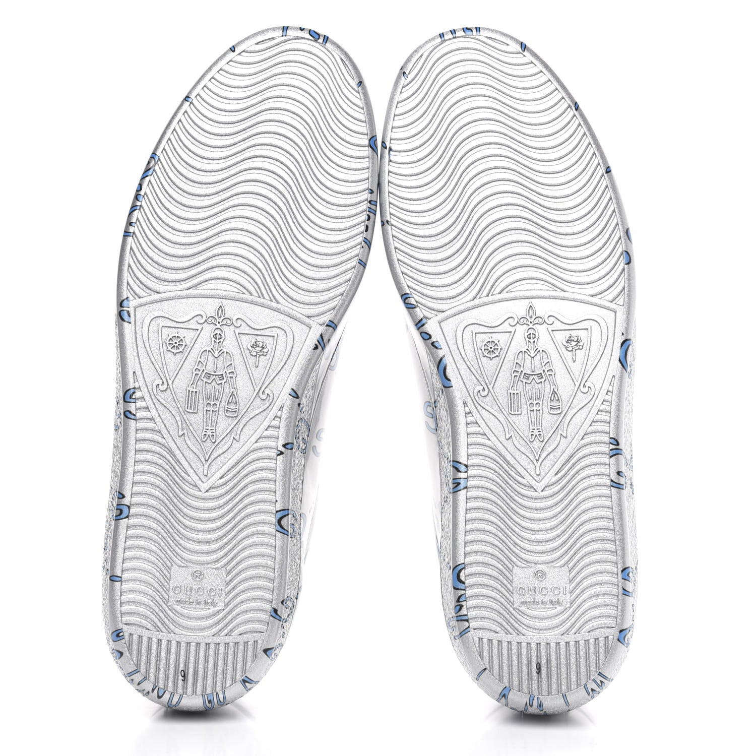 Gucci Miro Rubber Wax GucciGhost Print Mens New Ace Sneakers 9 Silver 5 of 9