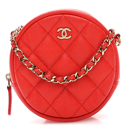 Chanel Caviar Quilted Round Clutch With Chain Red 1 of 10