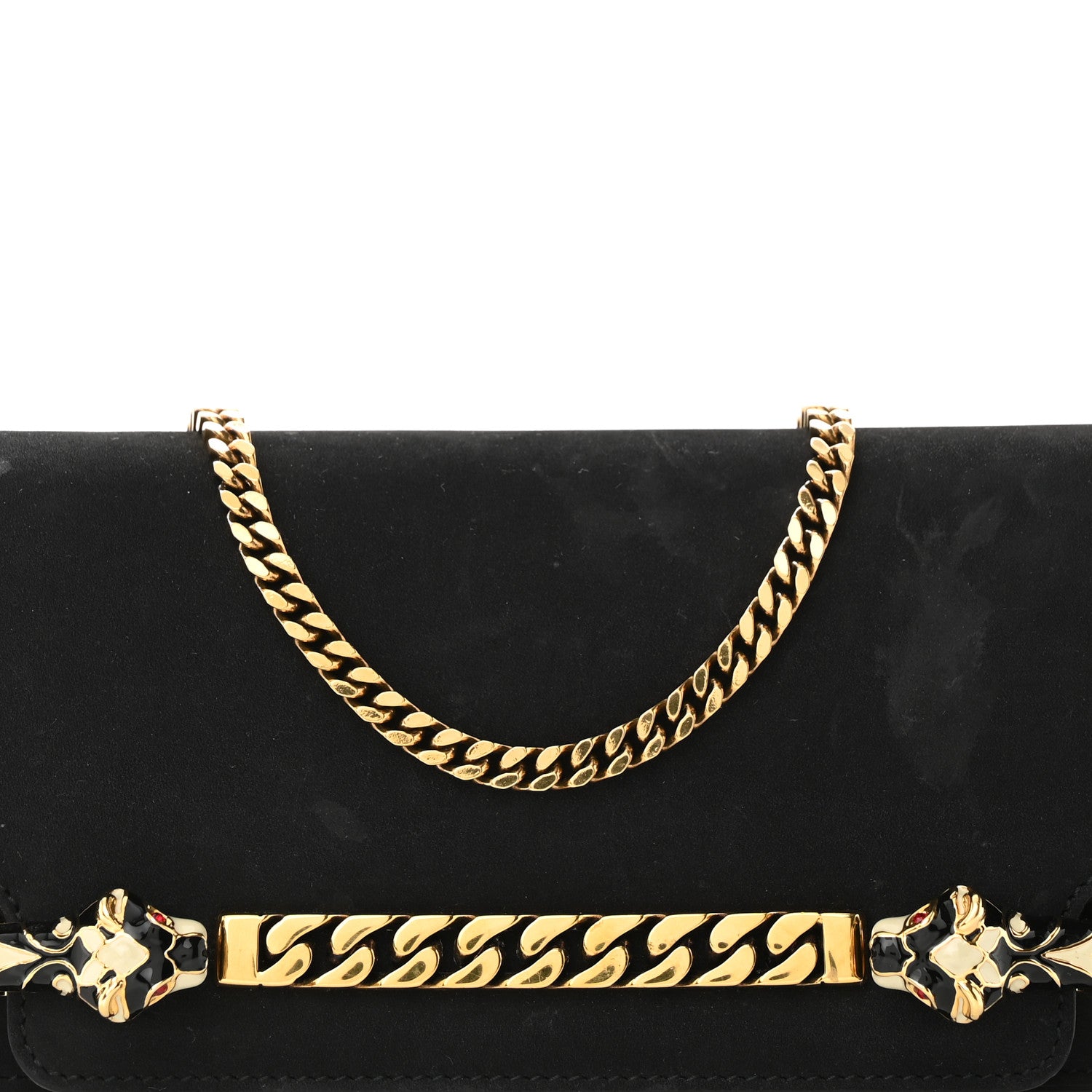 Gucci Suede Tigrette Chain Clutch Black 8 of 11