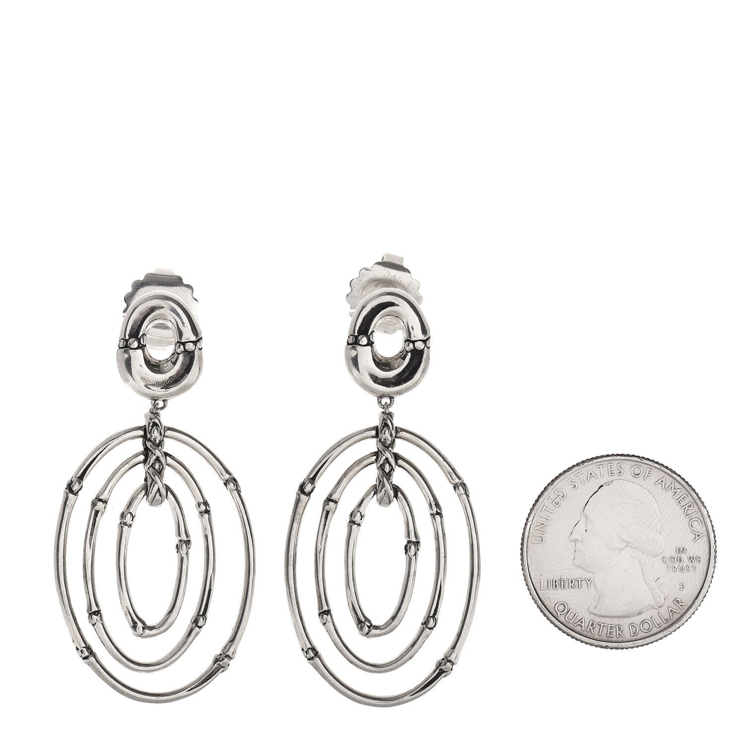 John Hardy Sterling Silver Bamboo Oval Drop Earrings 2 of 4