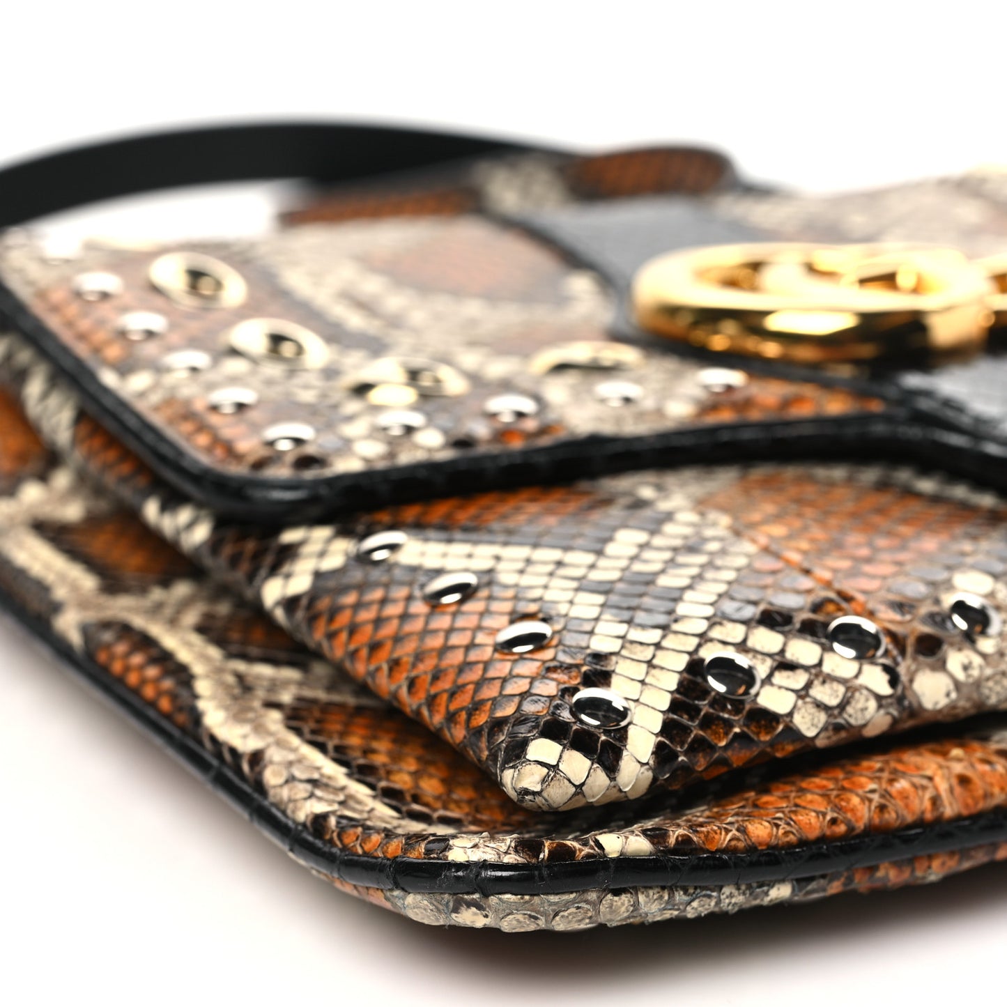Snakeskin Medium Arli Flap Shoulder Bag Cognac Black
