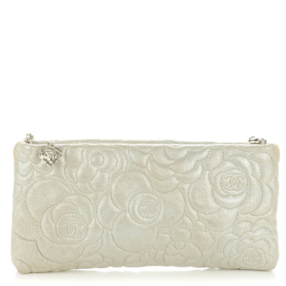 Chanel Metallic Goatskin Camellia Stitched Shoulder Bag Silver 1 of 8
