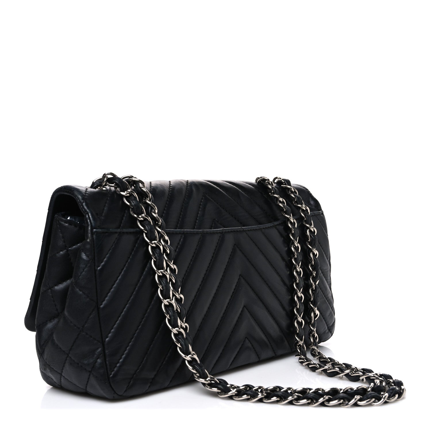 Chanel Lambskin Surpique Chevron Large Single Flap Black 3 of 10