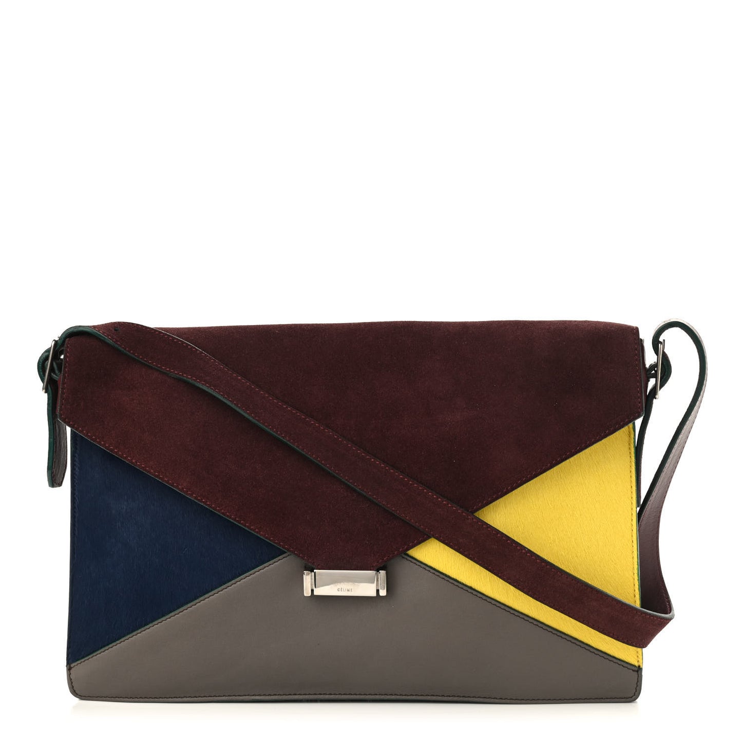 Suede Calfskin Pony Hair Medium Tri-Color Diamond Shoulder Bag Blood