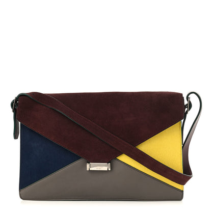 Celine Suede Calfskin Pony Hair Medium Tri-Color Diamond Shoulder Bag Blood 1 of 14