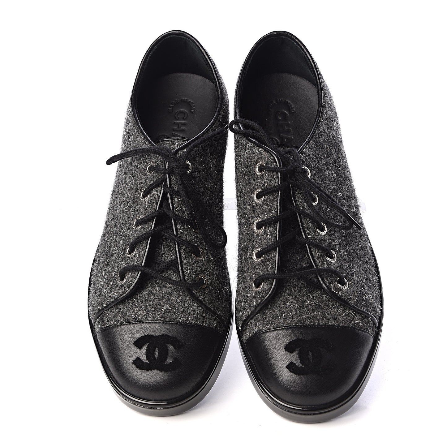 Fabric Calfskin Low Top Sneakers 39 Dark Grey
