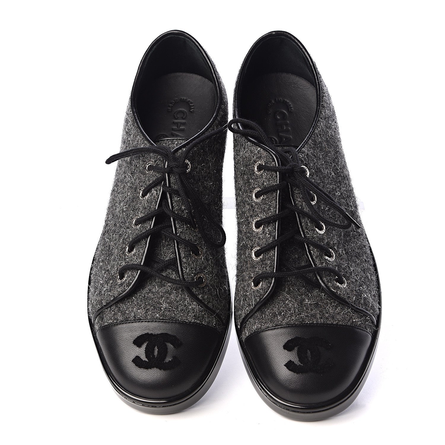 Chanel Fabric Calfskin Low Top Sneakers 39 Dark Grey 5 of 9