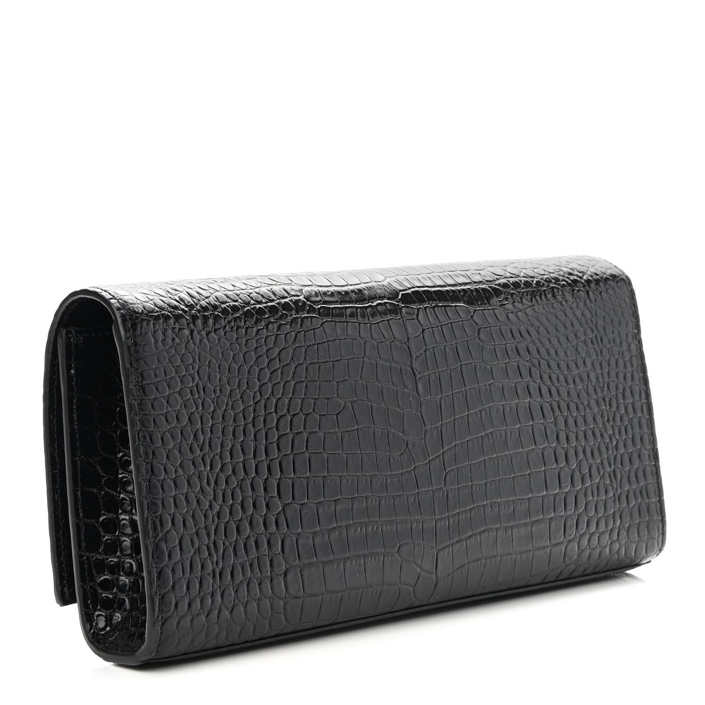 Calfskin Crocodile Embossed Classic Monogram Tassel Clutch Black
