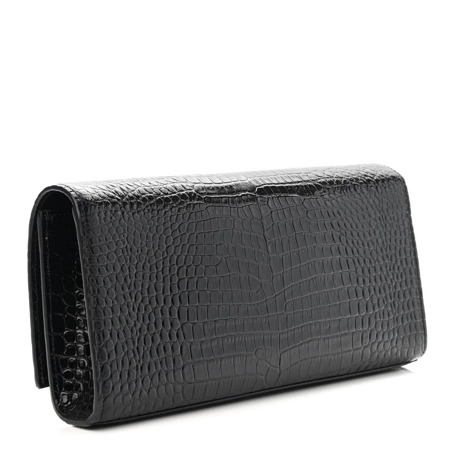 Saint Laurent Calfskin Crocodile Embossed Classic Monogram Tassel Clutch Black 2 of 8