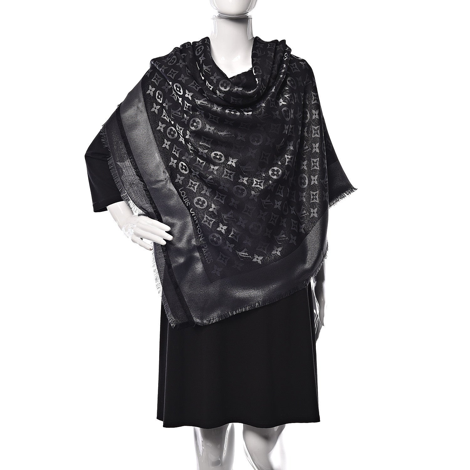 Louis Vuitton Silk Lurex Wool Monogram Shine Shawl Black 2 of 5