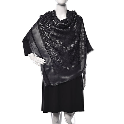 Louis Vuitton Silk Lurex Wool Monogram Shine Shawl Black 2 of 5