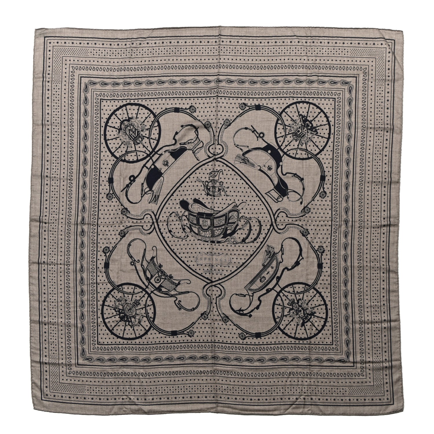 Hermes Cashmere Silk Stole Springs Bandana Shawl 140 Naturel Marine 1 of 4