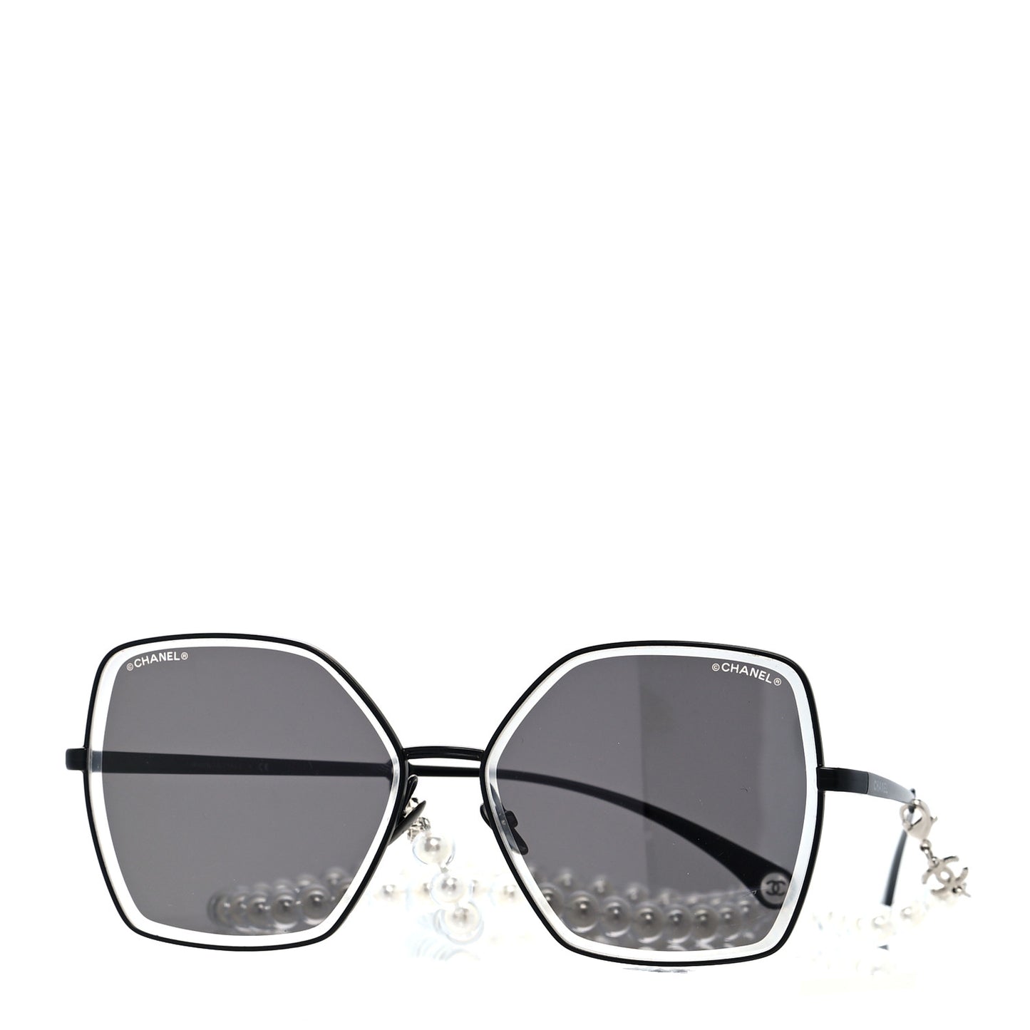 Metal Butterfly Removable Pearl Chain Sunglasses 4262 Black