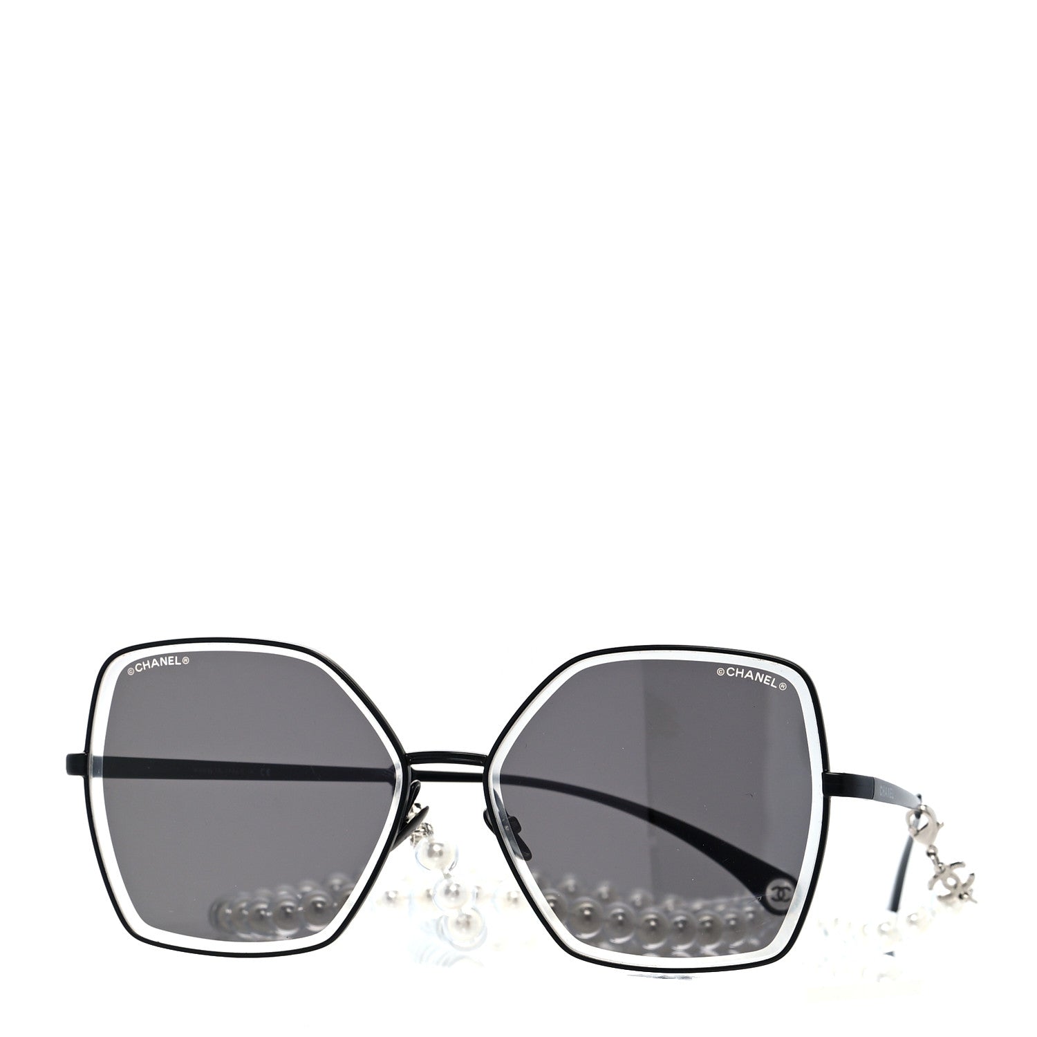 Chanel Metal Butterfly Removable Pearl Chain Sunglasses 4262 Black 1 of 7