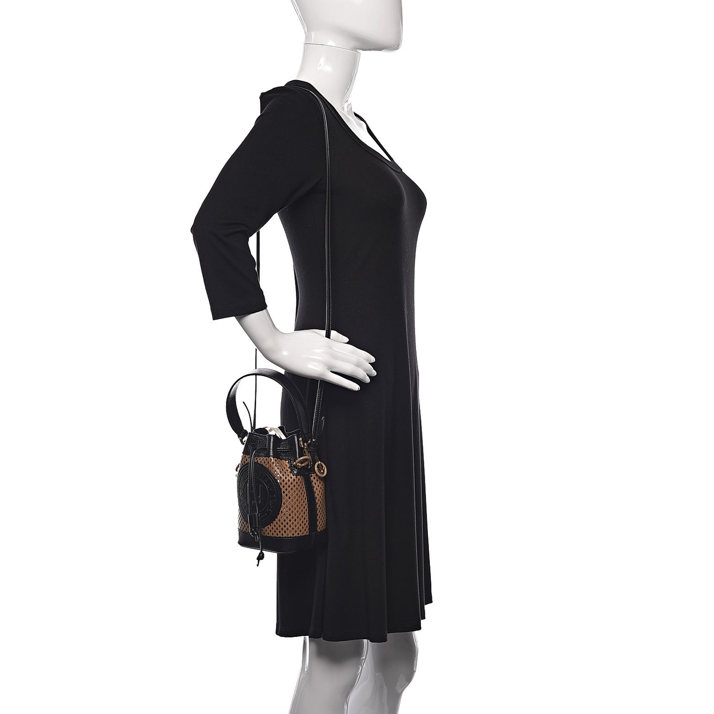 Vitello Liberty Glossy Lambskin F is Fendi Perforated Mini Mon Tresor Bucket Bag Sand Mimosa Black