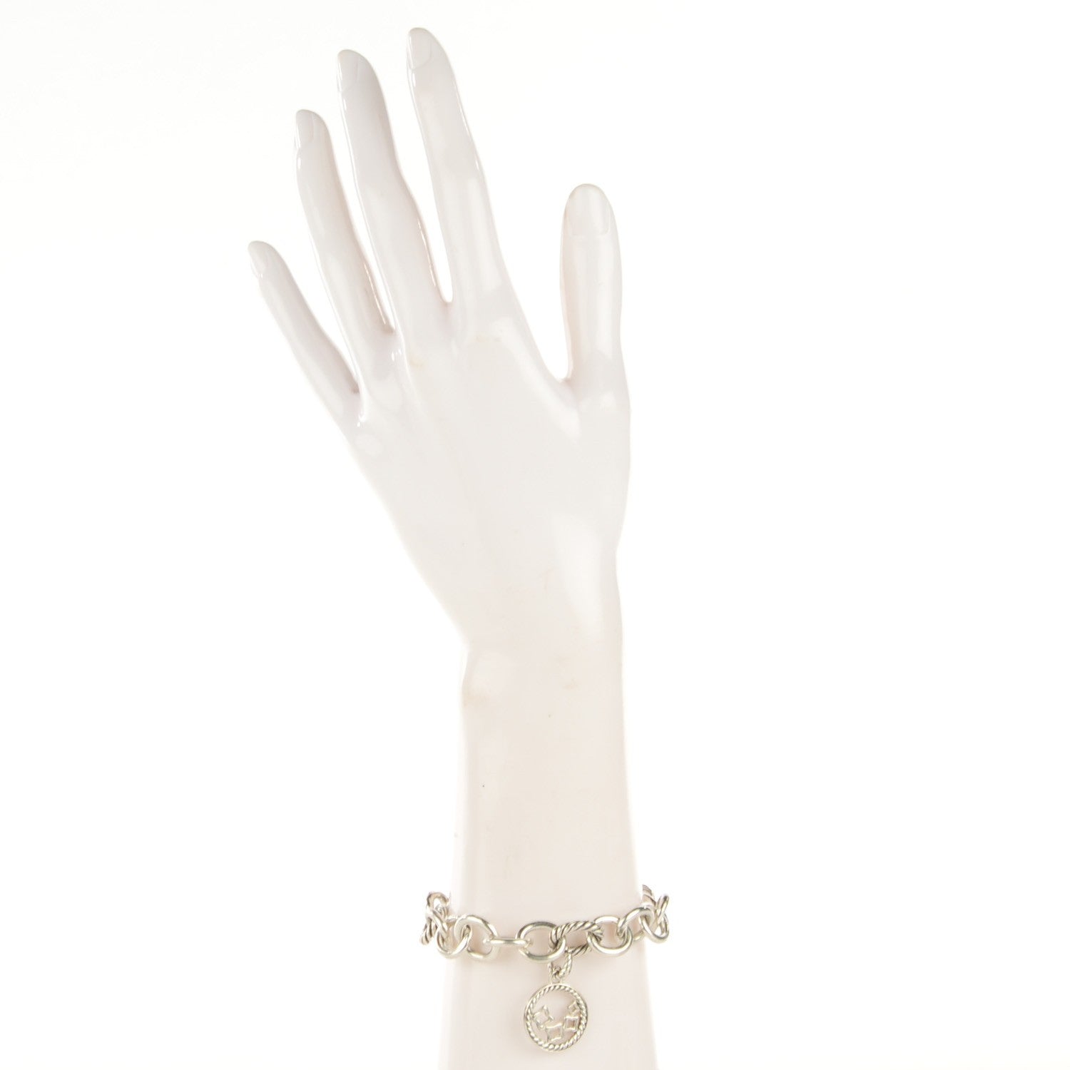 David Yurman Sterling Silver Diamond 22mm Quatrefoil Charm Oval Link Bracelet 2 of 5