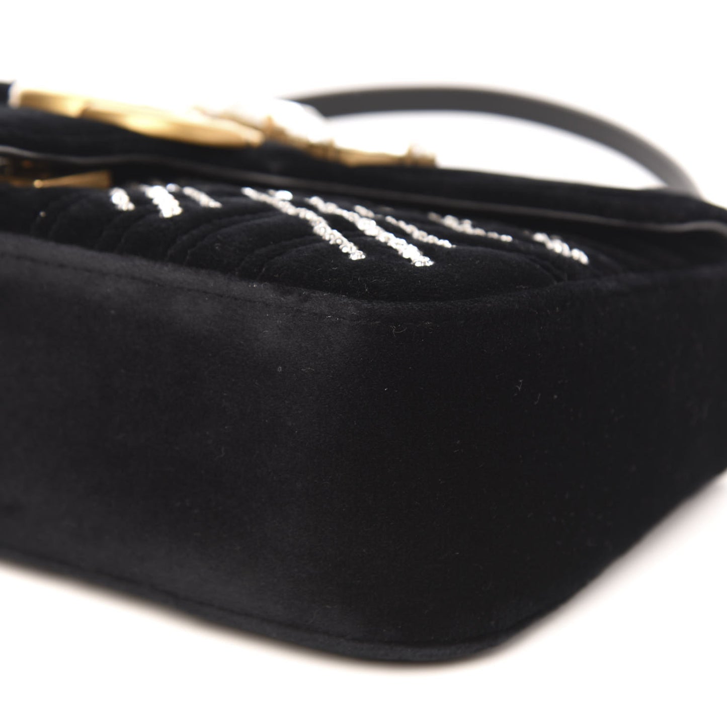 Velvet Matelasse Marquise Crystals Embroidered Small GG Marmont Shoulder Bag Black