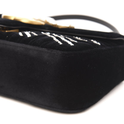 Gucci Velvet Matelasse Marquise Crystals Embroidered Small GG Marmont Shoulder Bag Black 10 of 10