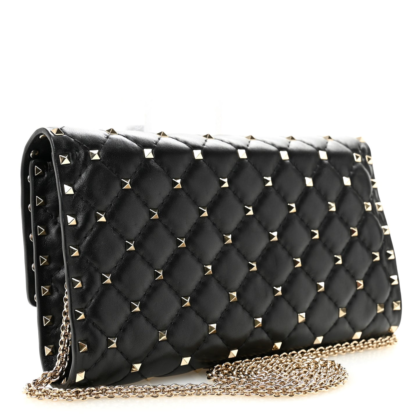 Nappa Rockstud Spike Wallet on Chain Black