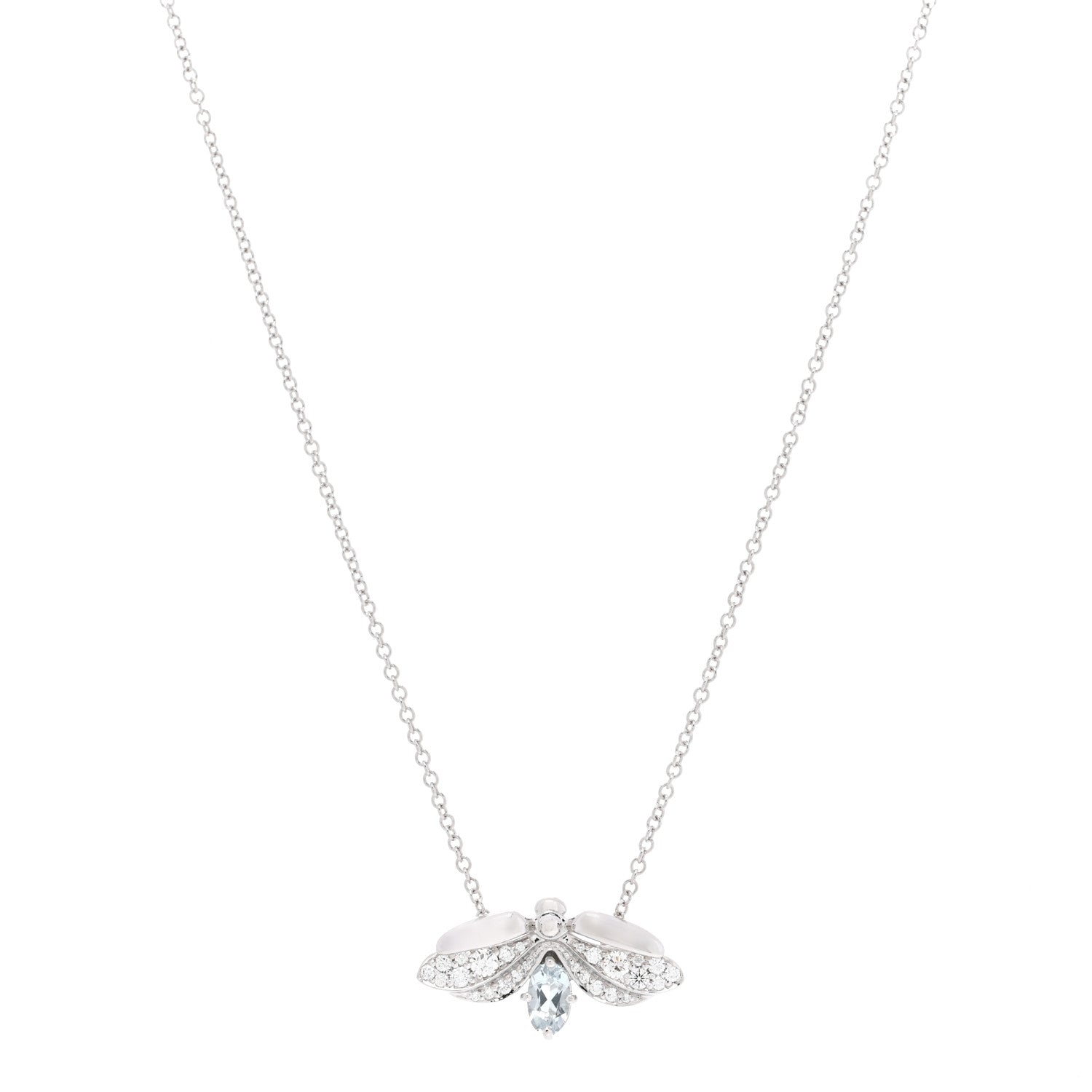 Tiffany Platinum Diamond Aquamarine Paper Flowers Firefly Pendant Necklace 1 of 4