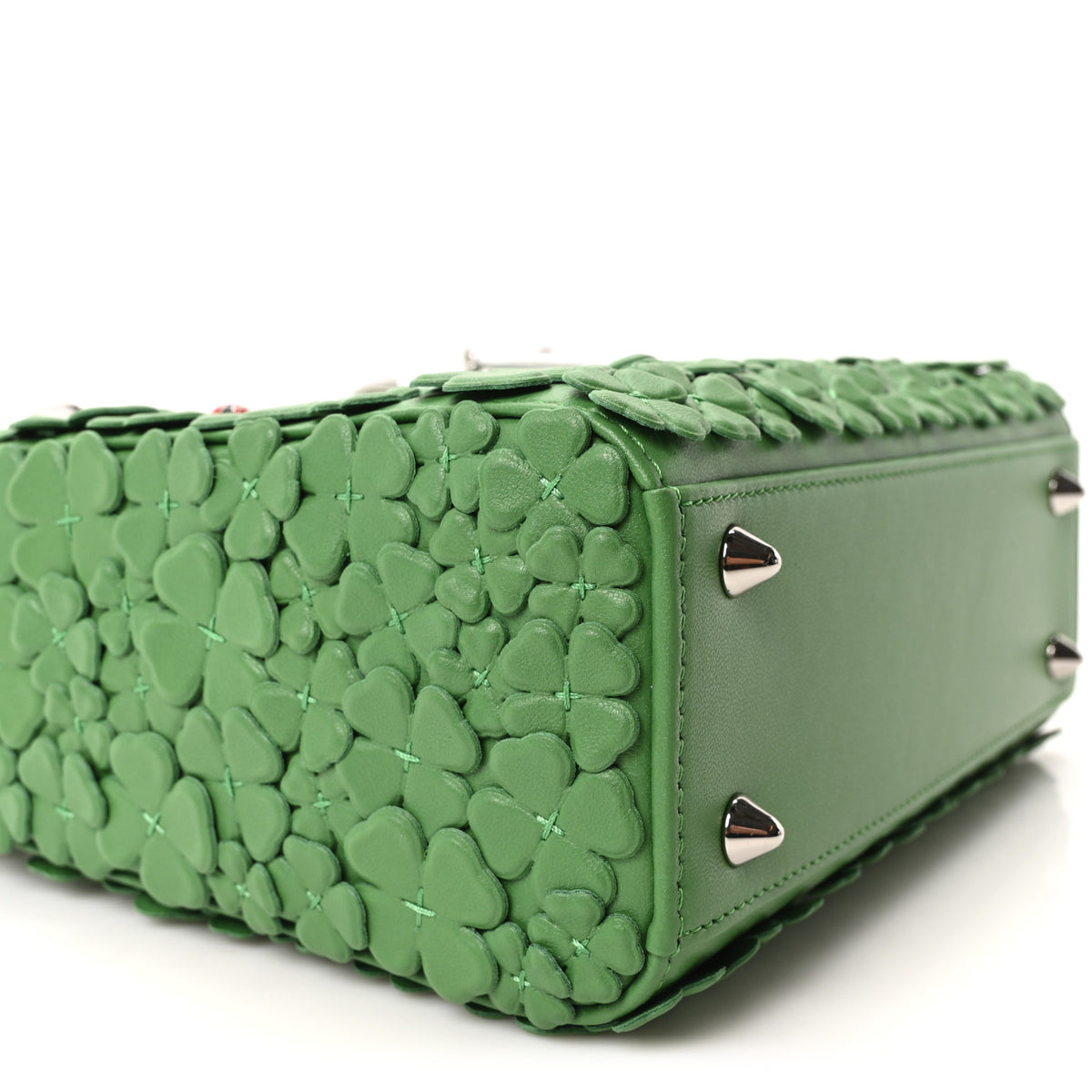 Lambskin Clover Allover Embroidered Small Lady Dior Shamrock Green