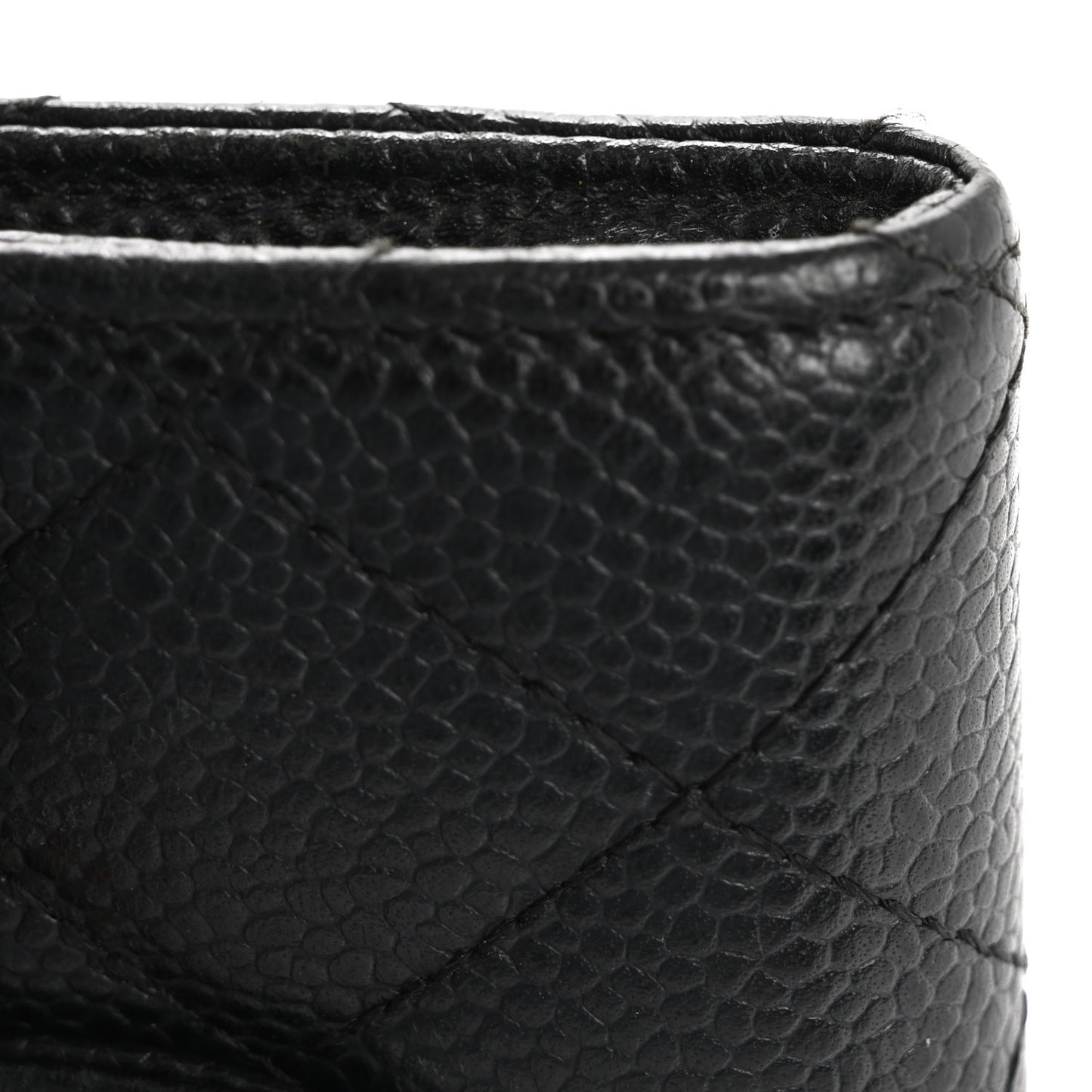 Caviar Quilted Flap Card Holder Wallet Black