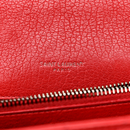 Saint Laurent Sheepskin Matelasse Chevron Large College Monogram Satchel Rouge 6 of 12