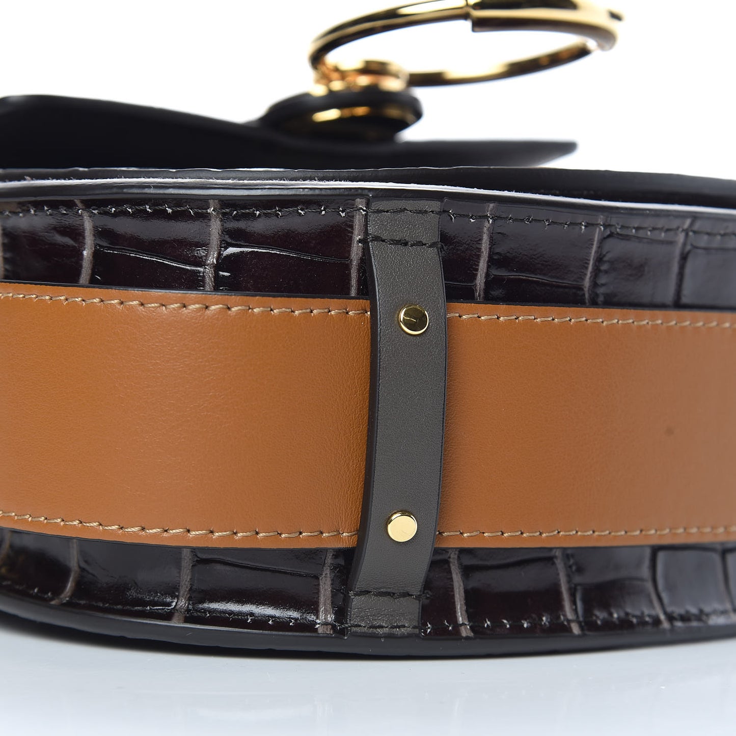 Calfskin Crocodile Embossed Small Tess Bag Profound Brown