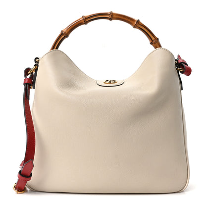 Gucci Softy Wonka Textured Dollar Calfskin Medium Diana Bamboo Shoulder Bag Mystic White Hibiscus Red 1 of 10