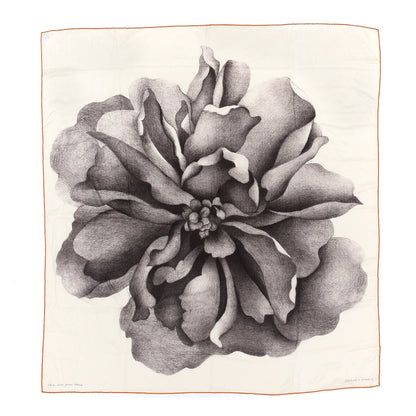Hermes Cashmere Silk Une Rose Pour Alma Shawl 140 White Sepia Orange 1 of 4