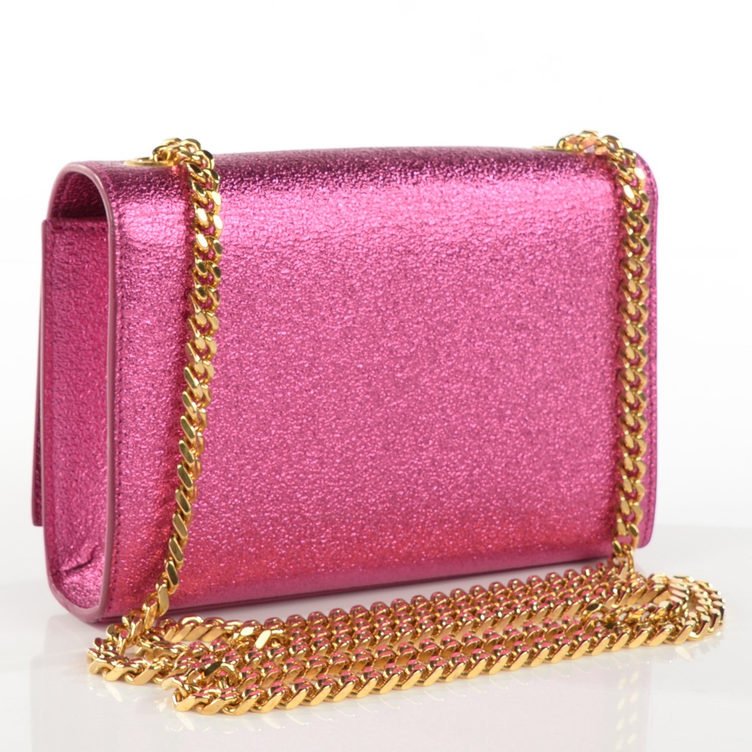 Saint Laurent Metallic Calfskin Small Classic Monogram Satchel Fuchsia 3 of 11