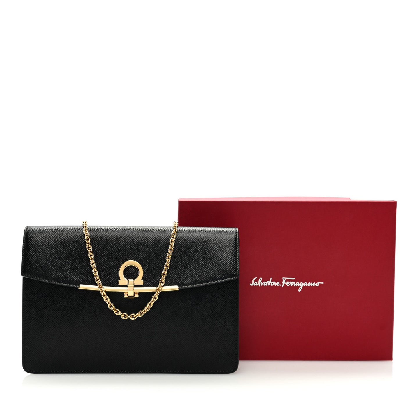 Pebbled Calfskin Gancio Wallet On Chain Black