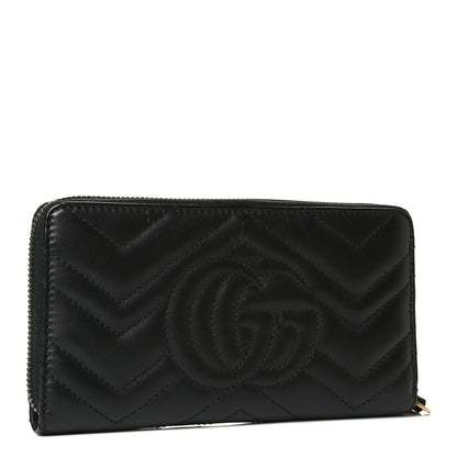 Gucci Calfskin Matelasse GG Marmont Zip Around Wallet Black 3 of 12