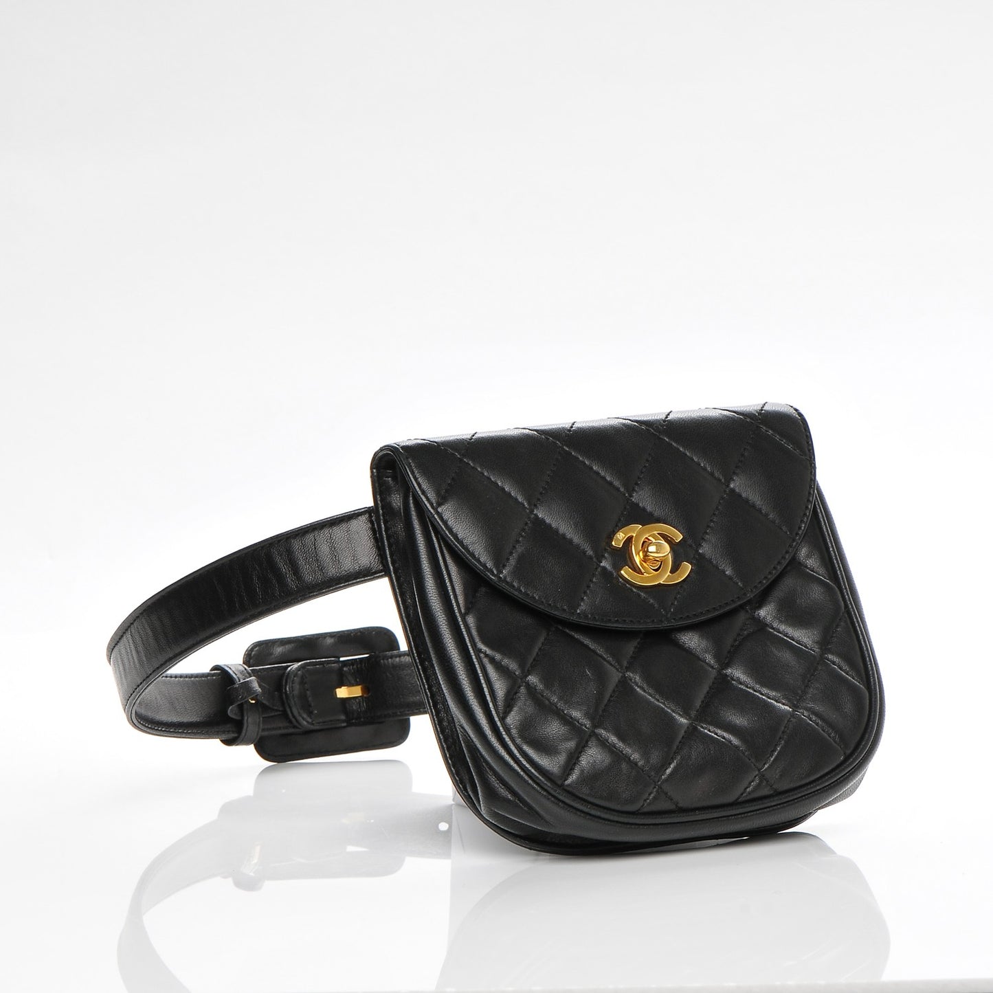 Lambskin Quilted Flap Waist Belt Bag 70 28 Black