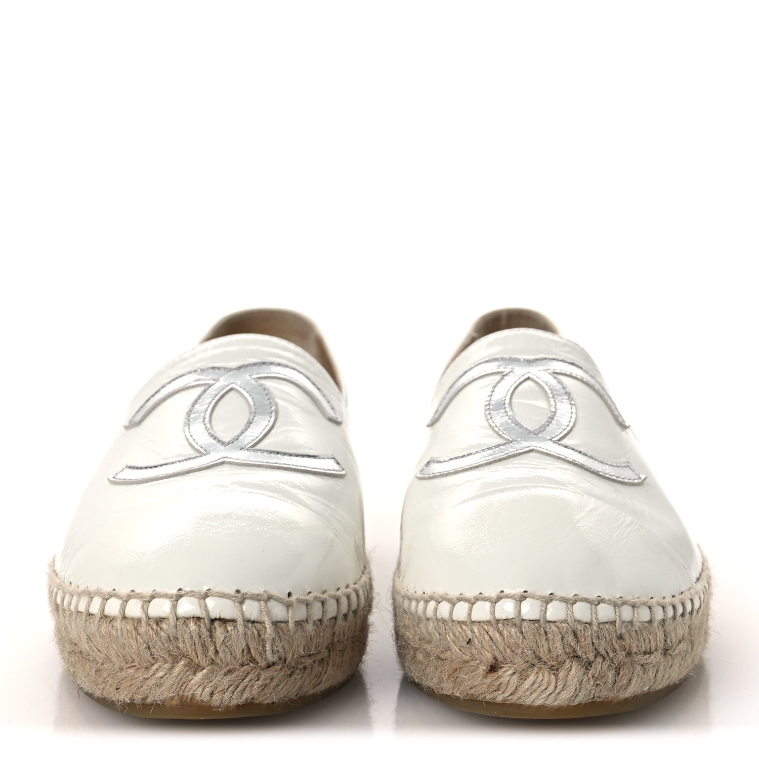 Chanel Distressed Patent CC Espadrilles 38 White Silver 3 of 11