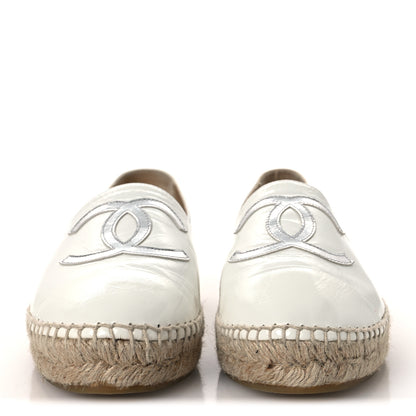Chanel Distressed Patent CC Espadrilles 38 White Silver 3 of 11