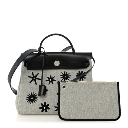 Hermes H Plume Canvas Vache Hunter Circuit Rider Hobnailed Herbag Zip Retourne 31 PM Black Ecru 3 of 11