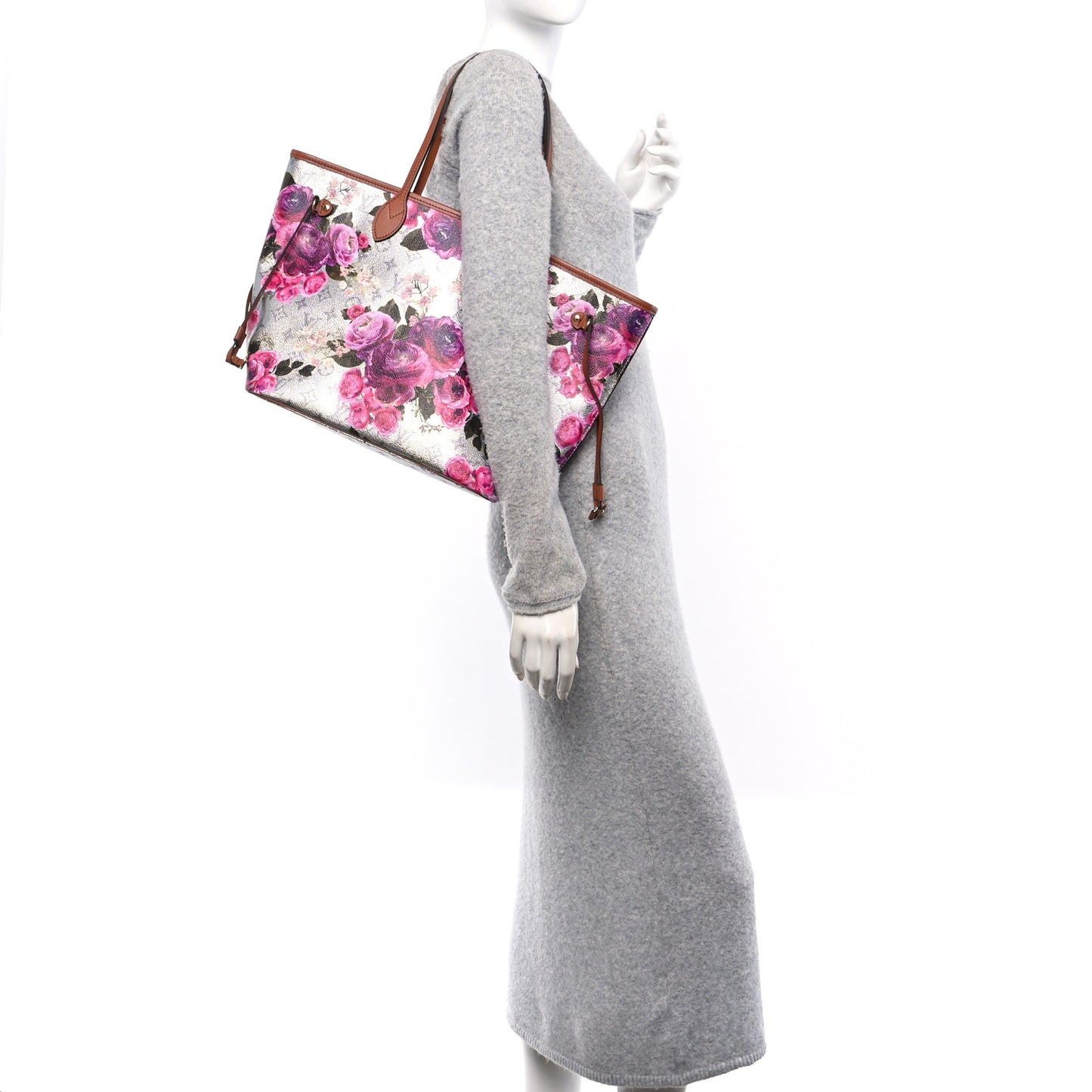 Metallic Monogram LV Garden Neverfull MM Silver