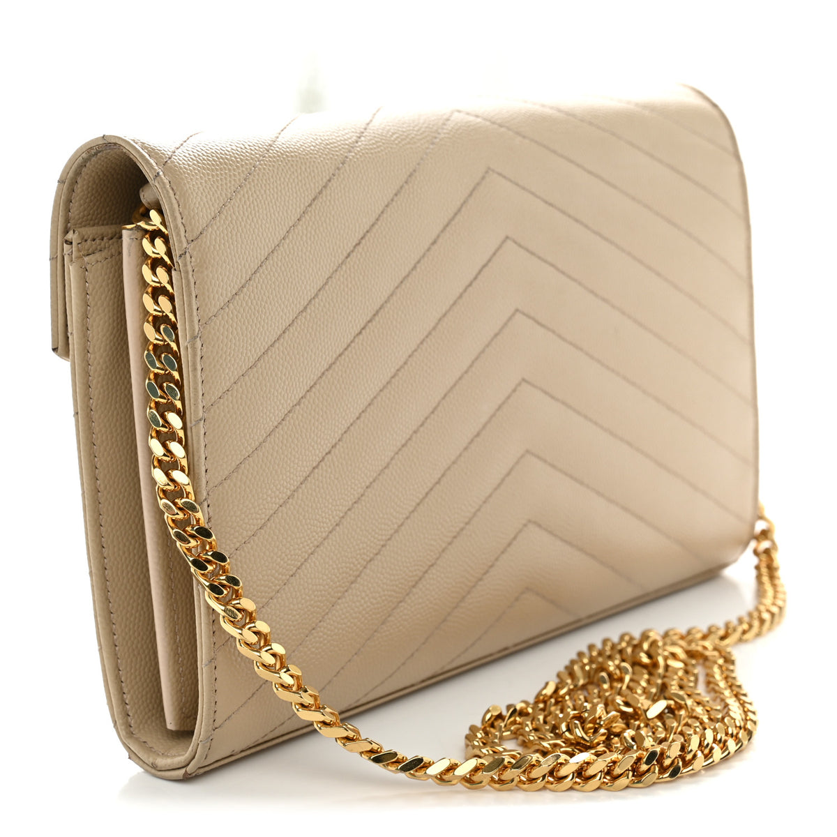 Saint Laurent Grain De Poudre Matelasse Chevron Monogram Chain Wallet Nude Powder 3 of 15