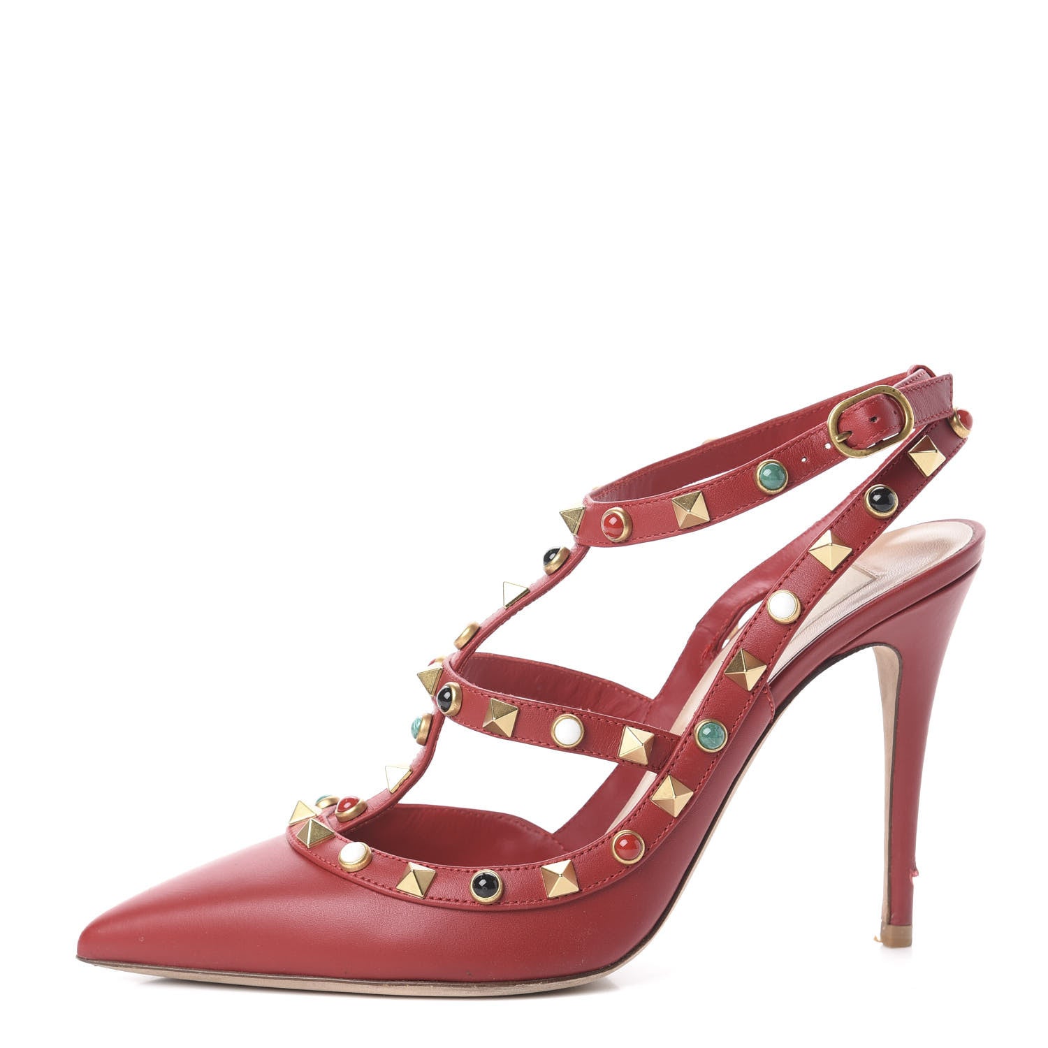 Valentino Garavani Calfskin Rockstud Rolling Ankle Strap 100mm Pumps 37.5 Rosso Valentino 1 of 7