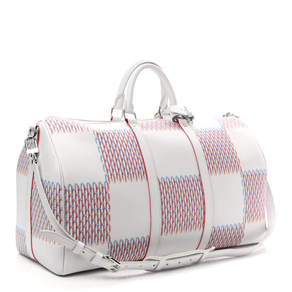 Louis Vuitton Cowhide Damier Spray Keepall Bandouliere 50B White 2 of 8