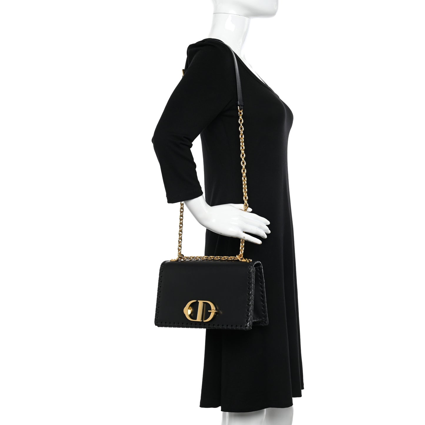 Calfskin Braided 30 Montaigne Chain Flap Bag Black