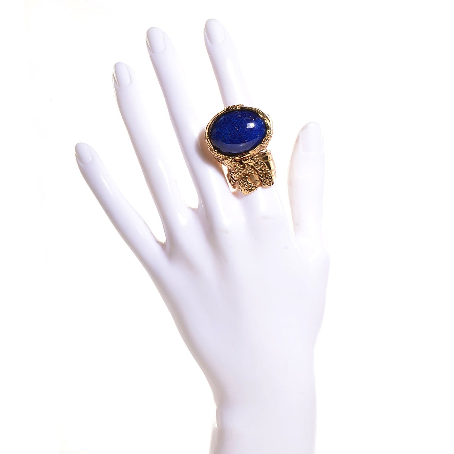 Glass Cabochon Arty Ovale Ring 7 Gold Lapis